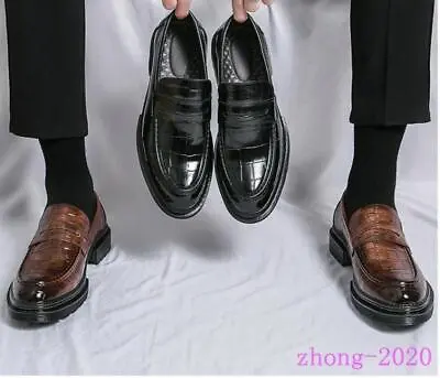 Men Slip On Faux Leather Round Toe Platform Shoes Party Casual Club Prom Loafers • $56.94