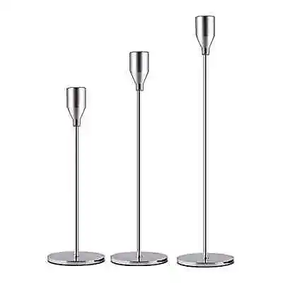 £22.23 • Buy Silver Metal Candle Holders Set Of 3 For Taper Candles, Decorative Candlesticks
