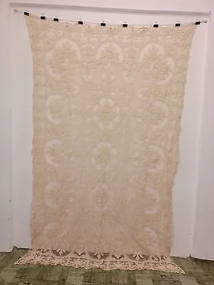 Vintage Gorgeous Linen Lace Table Cloth Needle Work Hand Embroidery 7'7 ×4'10 FT • $390