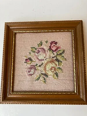 Vintage Floral Woven Needlepoint Framed • $12