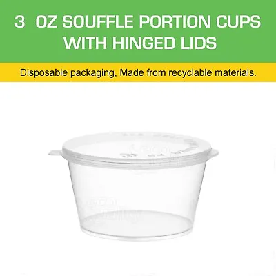 Clear Plastic Portion Cups With Attached Lids Disposable Leak Proof 3 Oz. • $98.95