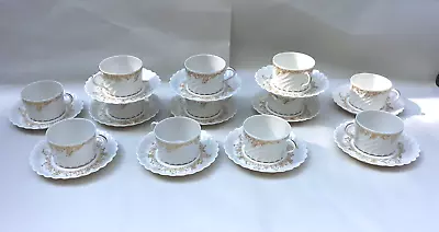 Set Of 12 Antique Limoges Porcelain Teacups And Saucers • £280.30