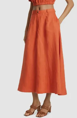 $106.48 • Buy $265 Staud Women Orange Cybele Linen Midi Skirt Size 4