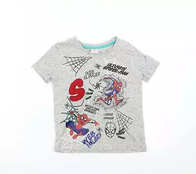 TU Boys Grey Cotton Basic T-Shirt Size 3-4 Years Round Neck - Marvel Spiderman • £5