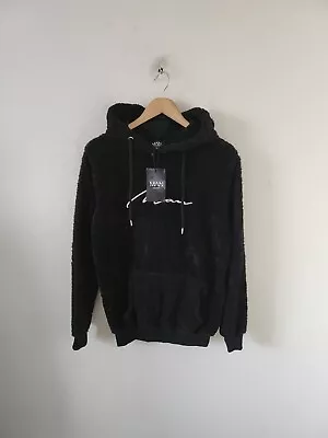 Boohoo Man Black Signature Soft Teddy Faux Fur Hoodie Size Xs Bnwt • £10