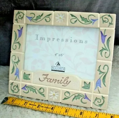 Family Picture Frame For A 4 X 6 Photo Hand Painted Flowers Leaves Ceramic New • $13.49