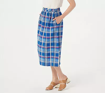 New Joan Rivers 1X Petite Madras Plaid Midi Skirt Blue Multi Cotton QVC 1692 • $30.40