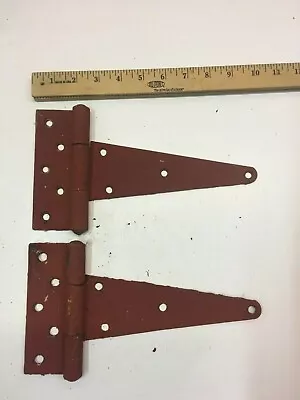 2 Vintage 10'' Farm Barn Door Gate Hand Forged Strap Hinges Great Red Patina • $25