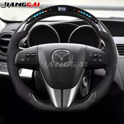 LED Real Carbon Fiber Perforated Leather Steering Wheel For Mazda3 Mazda5 10-15 • $799