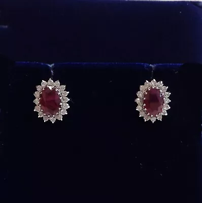 £350 • Buy Ruby And Diamond Cluster Stud Earrings 9ct Yellow Gold - Size 11 X 9 Mm