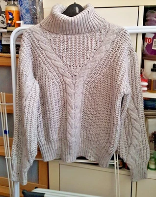 £3.40 • Buy M&S Womens Baby Grey Spot Long Sleeve Roll Neck Cable Knitted Jumper
