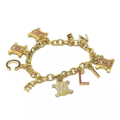 CELINE Triomphe Vintage Accessories Bracelet Gold Plated / Rhinestone Gold • $290