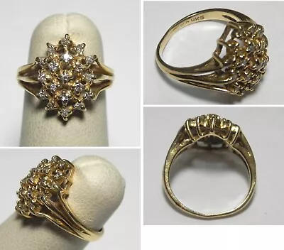 V183 Vintage Solid 14K Yellow Gold Diamond Openwork Cluster Ring Sz 4.25 • $180.50