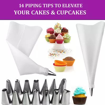 14pcs Cake Piping Bag Nozzle And Tips Decorating Supplies Kit Baking Cupcake UK • £3.49