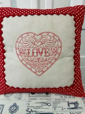 Handmade Patchwork Cushion New Redwork Love Heart Z • £15