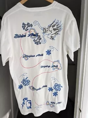 Maharishi Men's White Embroidered Island Tour T-shirt - Size XXL - Used Vintage • £0.95