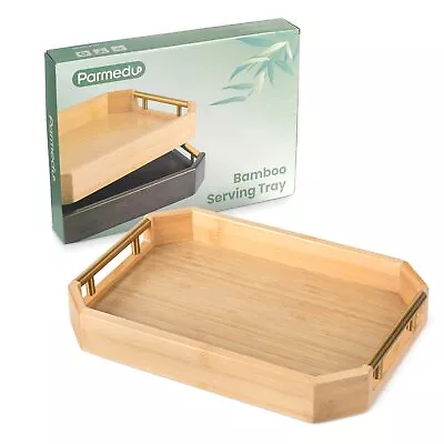 Natural Thickened Bamboo Serving Tray With Ergonomic And Aesthetic Metal Hand... • $33.19