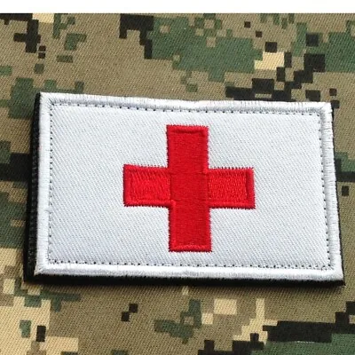 Medic Red Cross Tactical Embroidered Hook&Loop Patch – Hook Backed White • $6.99