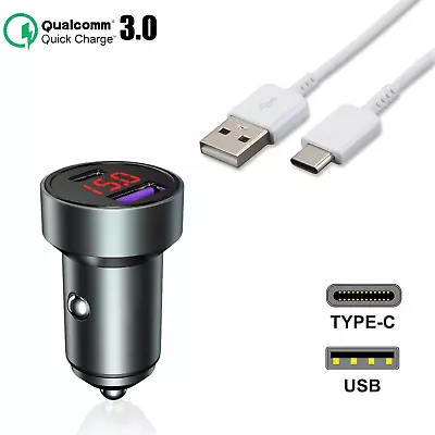 Car LED Charger Car Charger Plug Usb-C Car + 1m Type C Cable Charger Adapter • £17.33