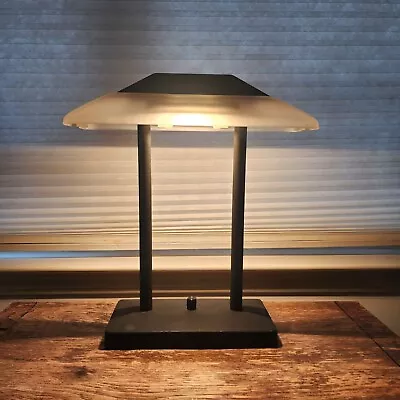 Vintage Bankers Lamp Metal Table Desk Lamp Frosted Glass Tensor Memphis Working • $69.99