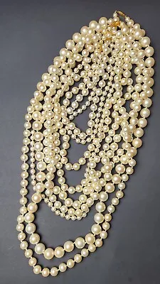 Vintage Faux Pearls Wearable Fashion Jewelry Harvest Craft Lot Of 10 Cream/Gold • $21.59