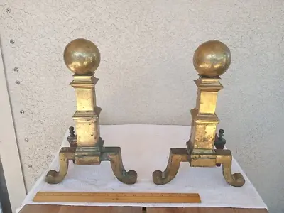 Antique/Vintage Puritan Brass Cannon Ball Fire Place Andirons Fire Dogs • $99.99