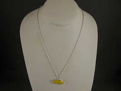 Yellow Silver Tone Mustache Moustache Pendant Charm 16.5  Long Chain Necklace • $6.99