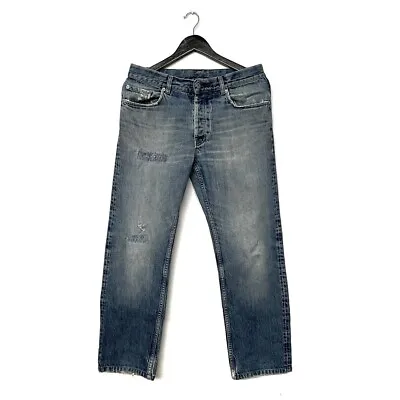 Vintage Archive Helmut Lang Distressed Jeans Size 32 Blue 90's Made In Italy • $199
