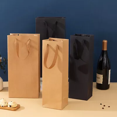 10x Red Wine Paper Bag Single Or Double Red Wine Handbag Wine Packaging Tote Bag • $37.13