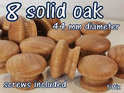 8  X Wooden Knobs Handle SKitchen Doors Drawer  Solid Oak Wood 44 Mm Diameter  • £11.99