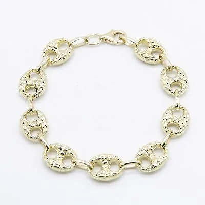 10mm Puffed Mariner Anchor Nugget Textured Chain Bracelet Real 10K Yellow Gold • $505.99