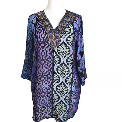 Soft Surroundings Vistosa Tunic Size Large Velvet Purple Beaded Sequin • $44.99