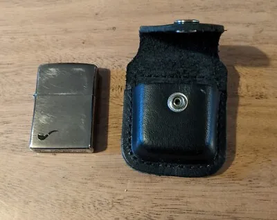 Vintage Zippo Chrome Petrol Pocket Lighter In Zippo Leather Case • £32.99