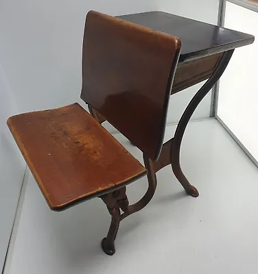 Antique Child School Desk Folding Chair Cast Iron & Wood • $65