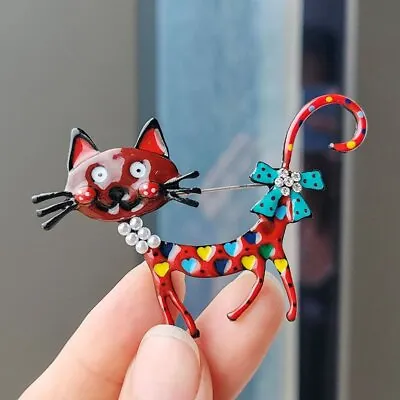 Lovely Cartoon Cat Crystal Pearl Enamel Brooch Pin Women Men Costume Jewelry New • £2.82