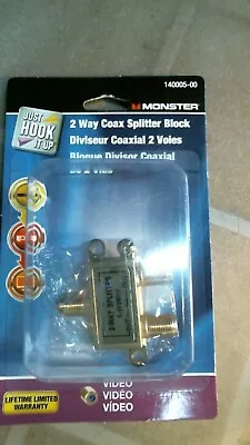 Monster Just Hook It 140005-00 2 Way Coax Splitter Block Video FREE SHIPPING • $10