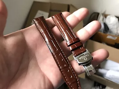 Omega 18mm Brown Leather Watch Strap With Deployment  Stainless Steel Clasp • £40