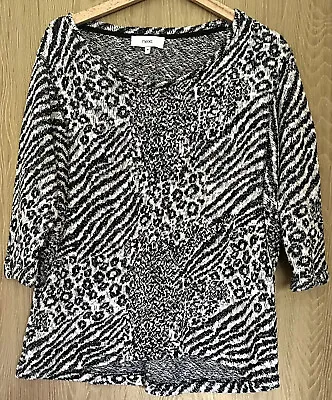 Next Ladies Uk 14 Black White Animal Print 3/4 Length Sleeve Sparkly Jumper • £9.99