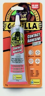 Gorilla Contact Adhesive Clear Glue Waterproof Bond Wood Glass Metal Fabric 75g • £7.50