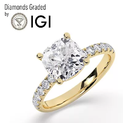 IGI2.00 CT Solitaire Lab-Grown Cushion Diamond Engagement Ring18K Yellow Gold • $2000