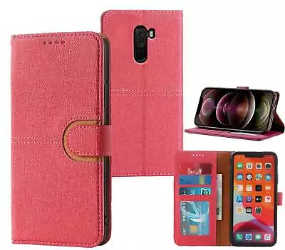Xiaomi Pocophone F1 Pu Leather Wallet Case Canvas Finish Combined • $7.50