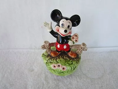 VINTAGE~~ MICKEY MOUSE WALT DISNEY  SCHMID Wind Up Rotating Music Box JAPAN • $18.88