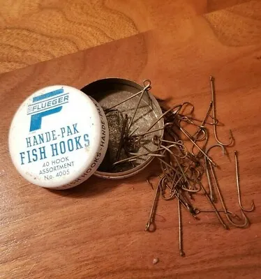  Vintage 1965 PFLUEGER Hande-Pak FISH HOOKS In Tin Can W.HOOKS • $19.85