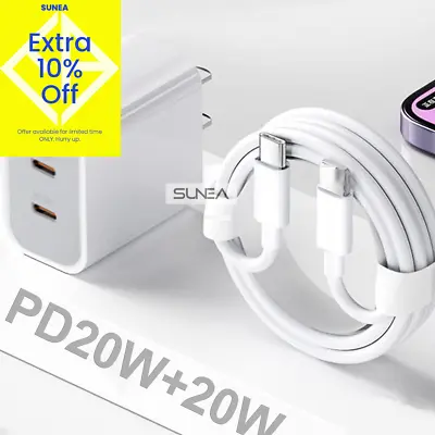 $5.36 • Buy Dual Type C Fast Wall Charger USB C To C Cable Power Adapter For IPhone Samsung