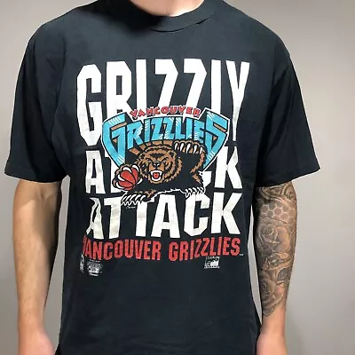 Rare Vintage 90s Vancouver Grizzlies T-shirt Mens Large NBA Basketball Black Red • $73.90