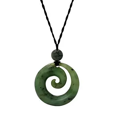 Nephrite Jade Necklace Cord Maori Style Koru Greenstone Pendant - 81stgeneration • $156.71