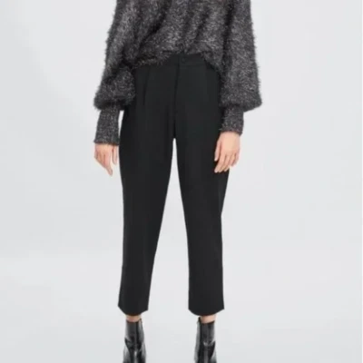 $35.21 • Buy ZARA High Waisted Trousers Size XS Women's Black Chino Pleated Tapered Pants