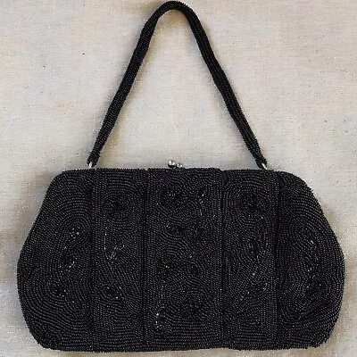 Vintage Black Beaded Wedding Party Evening Bag/Purse Clutch • $29.95