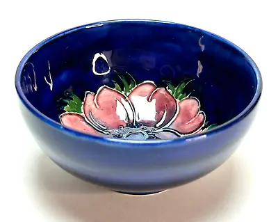 Antique MOORCROFT ANEMONE COBALT BLUE 4  SMALL BOWL Art Pottery MADE IN ENGLAND • $71.25