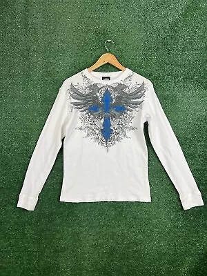 VTG MMA Elite Men's Waffle Knit Thermal Long Sleeve Shirt Size Medium White Y2K • $29.99